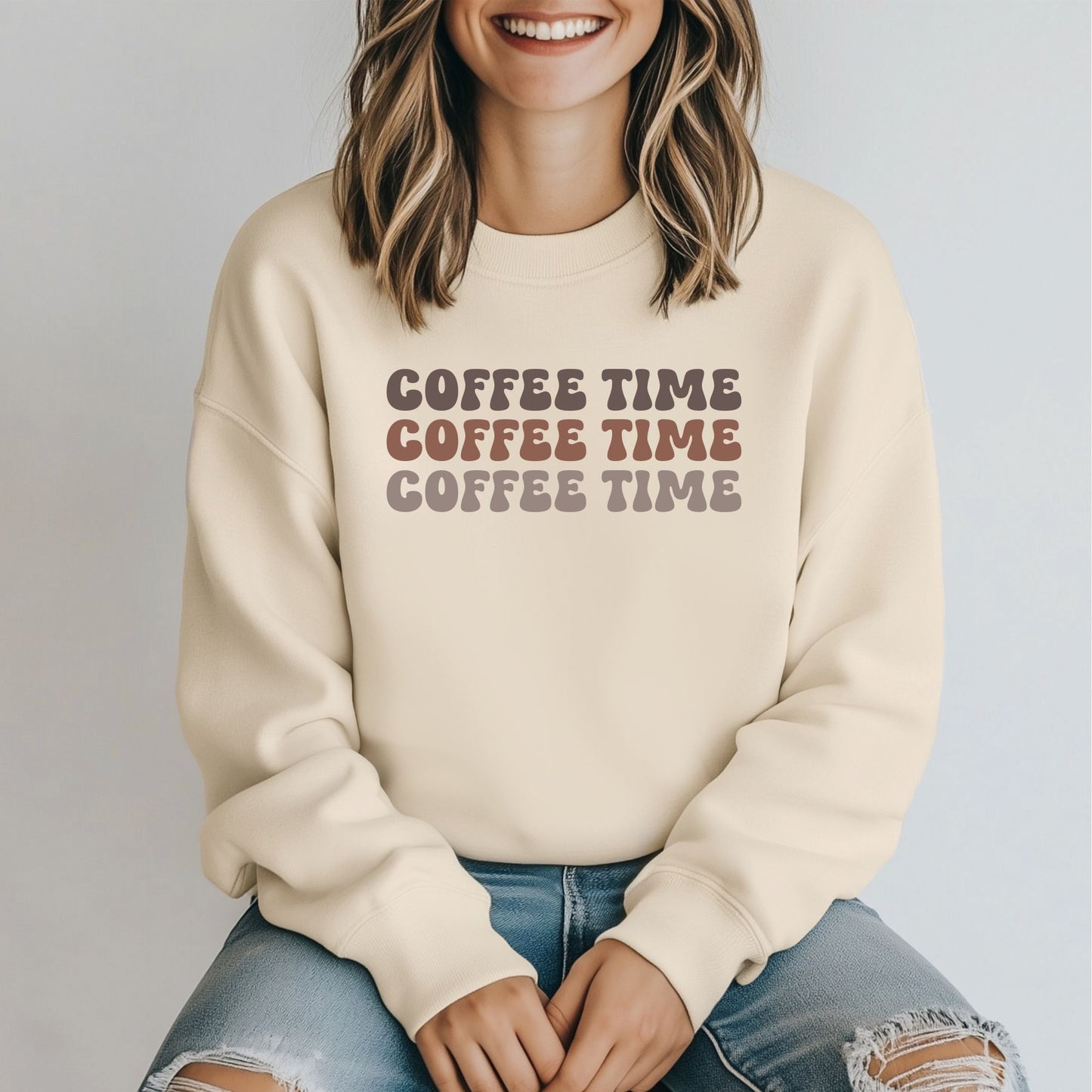 Coffee Time X3 on Comfort Colors Crewneck Ivory