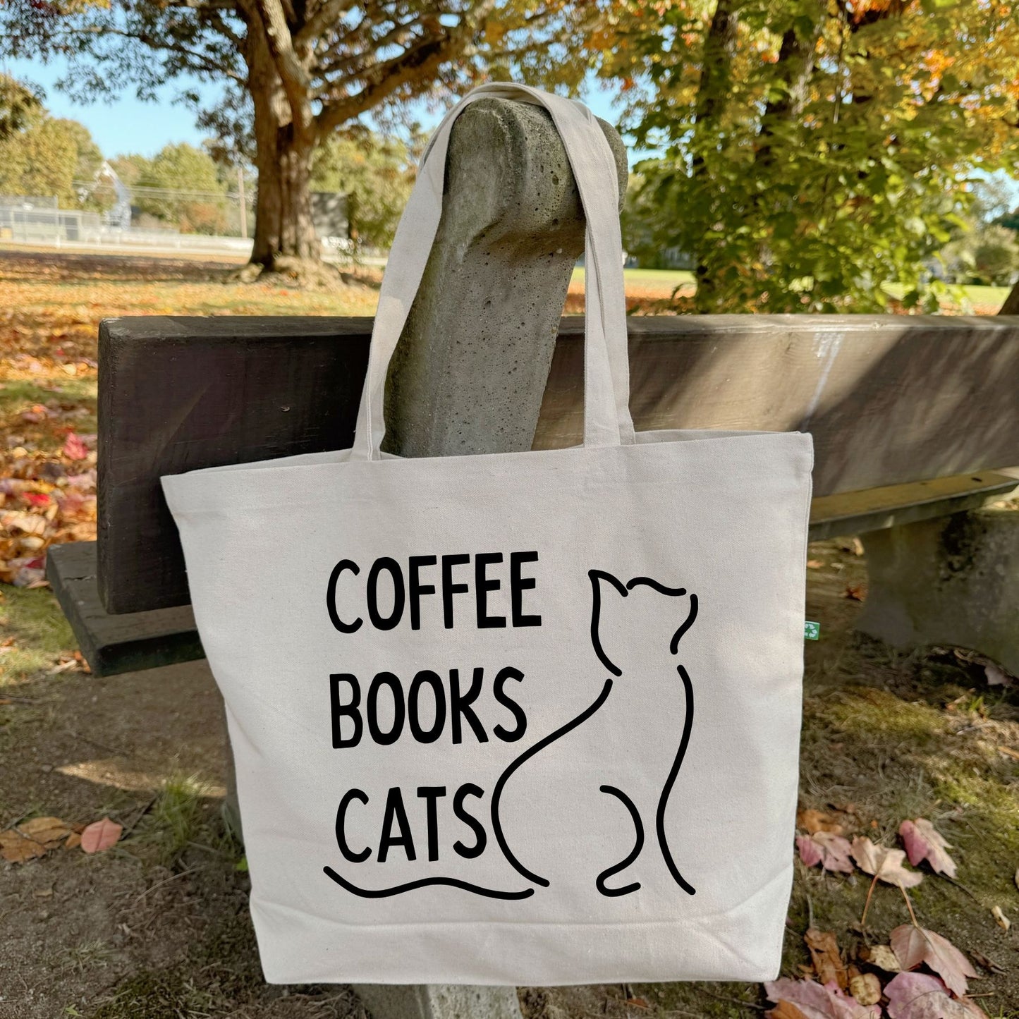 Recycled Canvas Tote Bag - Cats Books Coffee