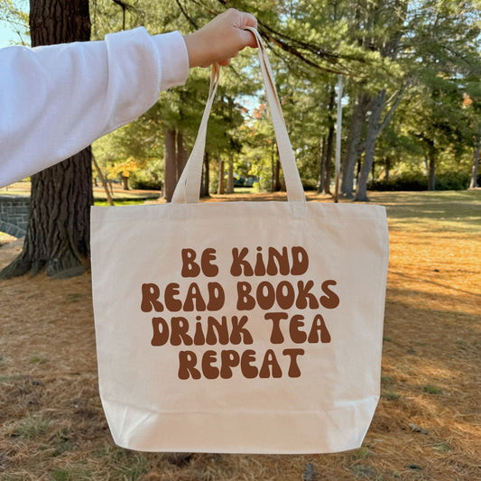 Recycled Canvas Tote Bag - Be Kind, Read Books, Drink Tea, Repeat