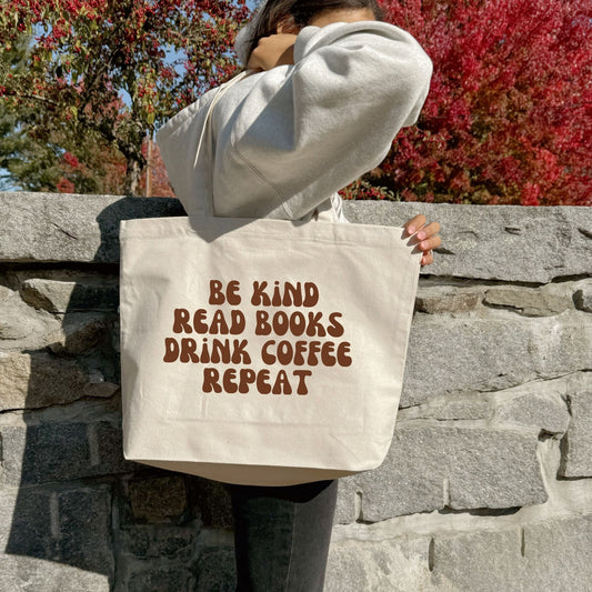 Recycled Canvas Tote Bag - Be Kind Read Books - with Brown Print