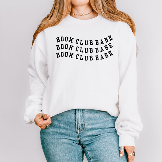 Book Club Babe Swirl Crewneck in White