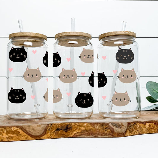 16oz Glass Tumbler - Cat Glass