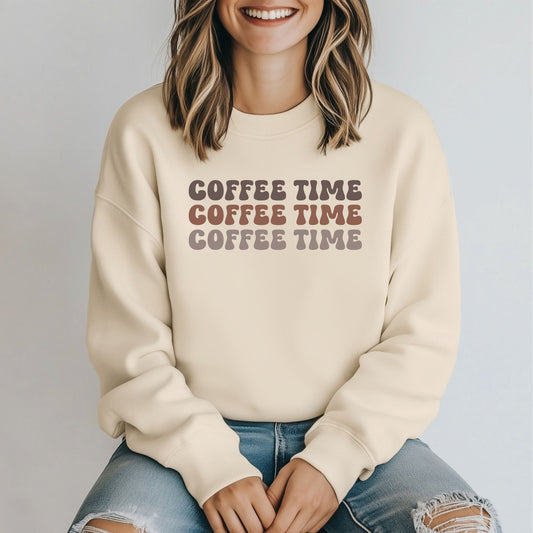 Coffee Time X3 on Comfort Colors Crewneck Ivory