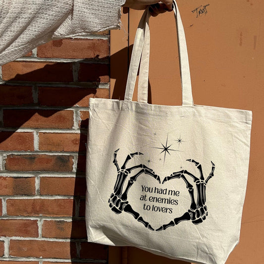 Recycled Canvas Tote Bag - Enemies to Lovers Skeleton Hands