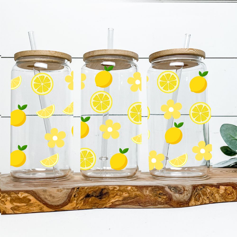 16oz Glass Tumbler - Lemons & Flowers