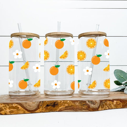 16oz Glass Tumbler - Oranges & Flowers