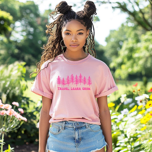 Travel, Learn, Grow T-shirt in Blossom